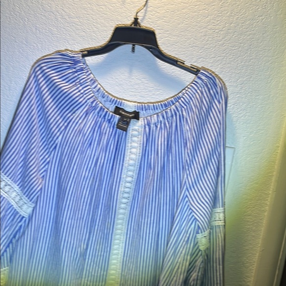 Karen Kane Blue and White lace boho dress with Elegant Stripes - Picture 2 of 6